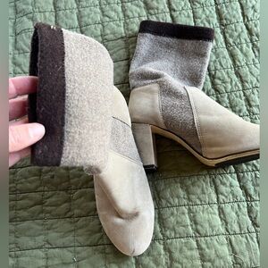 Anthropologie booties suede and wool, 3 inch heel.